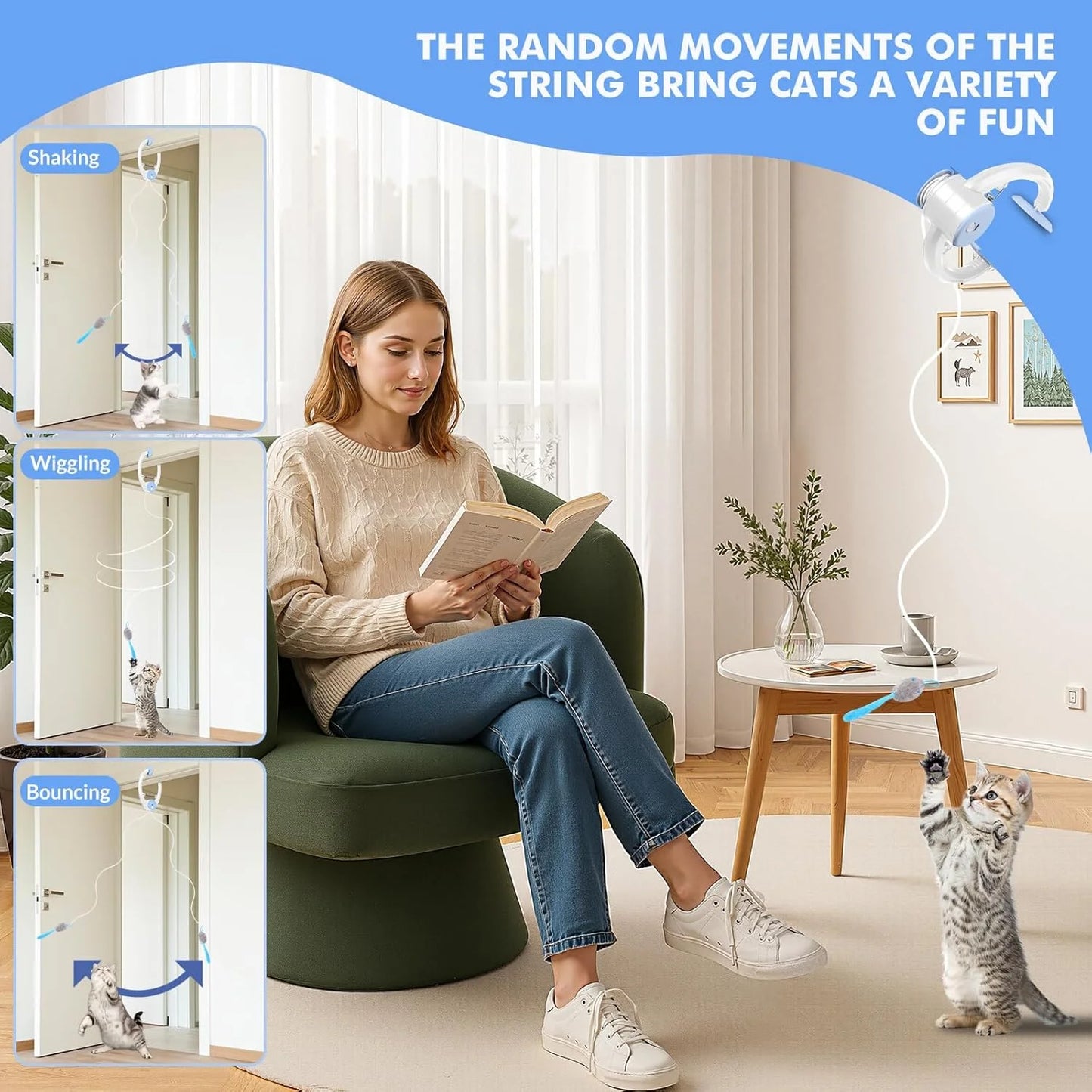 Risehigh Cats Toy Interactive for Indoor Cats Automatic Electric Flying Bird Feather Mouse Toy - Best Kitten & Adult Cat Enrichment Mouse Cat Toy Hanging Electric Kitty Toys for Bored Cats