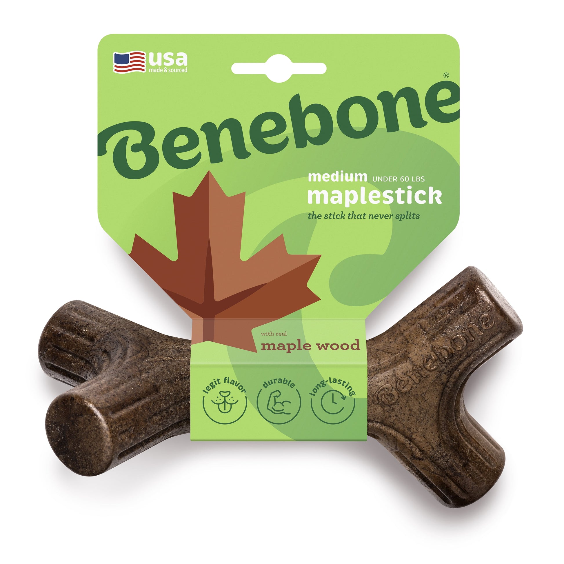 Maplestick Durable Dog Chew Toy for Aggressive Chewers, Real Maplewood, Medium