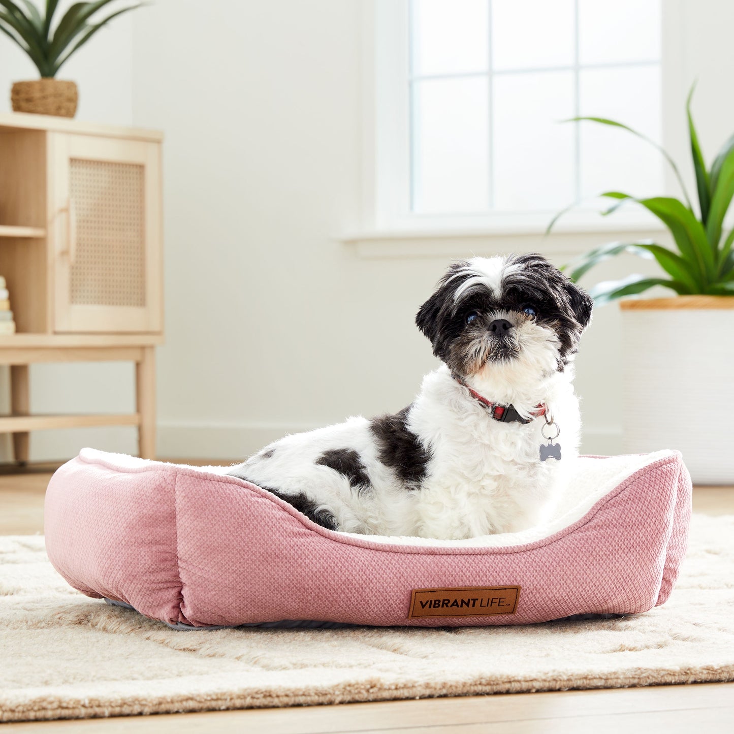 Small Cuddler Pet Bed, Pink and White, 24" X 18"